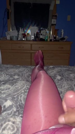 Red shiny pantyhose