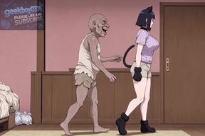 A Hot Ninja Girl Sneaks into a Cat Club and ends up trying to conceive with a perverted old man - hentai ai video