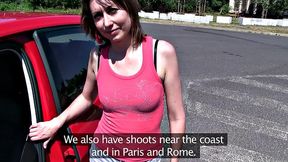 A Russian babe bang in the woods in her tight bald pussy!