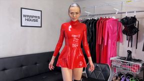 Steffi in Red Latex Dress and Boots