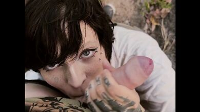 Emo girl deepthroats big cock in the woods then gets fucked raw