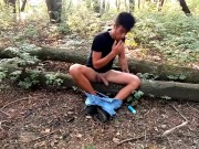 Twink eats own cum outdoor