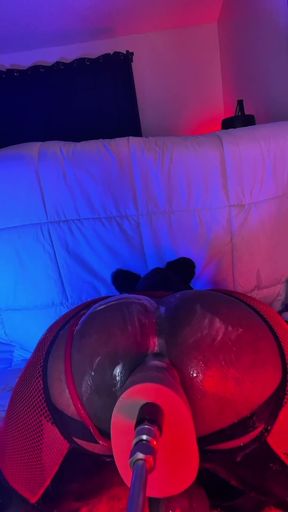 Fat Sloppy Ass Swallows Huge Dildo on Fuck Machine