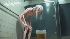 Old Granny Public Pissing in Bucket - Hairy Wet Pussy & Real Orgasm