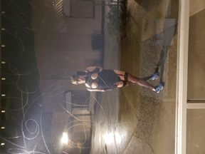 Sissy slut finds a good place to take a video  on her night walk