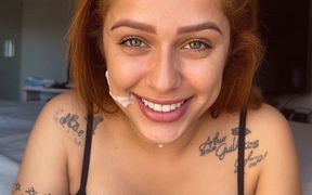 Tattooed Redhead Camila Vegas Blowjob: the Best Deep Throat in Brazil - Facial Cumshot