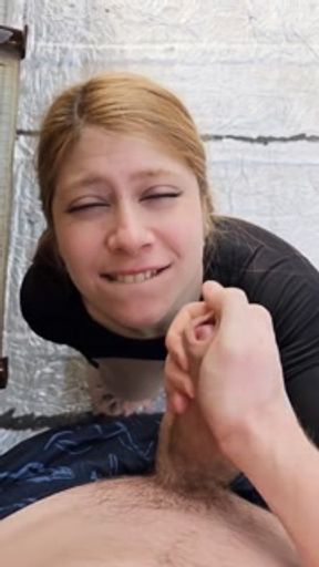 Exhibitionist girl gets horny on the terrace and we almost get caught