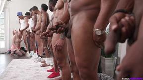 ”Blonde Kenzie Taylor in a sexy interracial Blowbang”