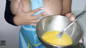 Housewife gives a sloppy blowjob to her neighbor in the kitchen