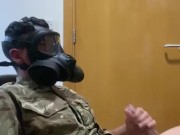 Army lad jerking off in his gas mask
