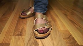 Nylons &amp; Tight Jeans - Dangling in Classic Sandals