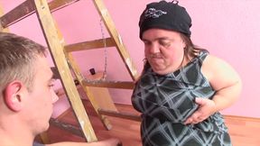 Hairy and fat mature midget gets lucky to be fucked