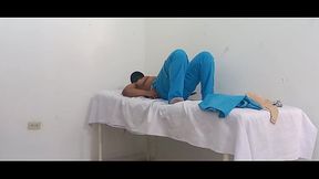 My nurse massages her pussy and moans with pleasure in her office