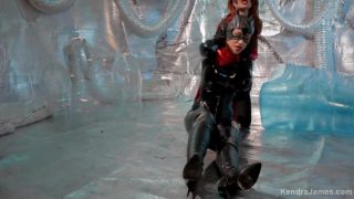 Een Batwoman-cosplayer overmeestert Catwoman en plaagt haar vagina.
