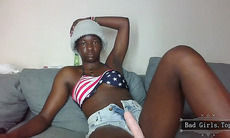 Big ass and tits slim teen ebony babe with dildo