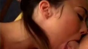 Depraved brunette with natural tits is into sucking firm cock