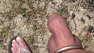 Amateur caught masturbating outdoors on the beach - big cock cumming with strangers cruising!