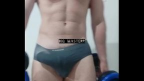 Big Masterr Flexing, training biceps and teasing big buldge