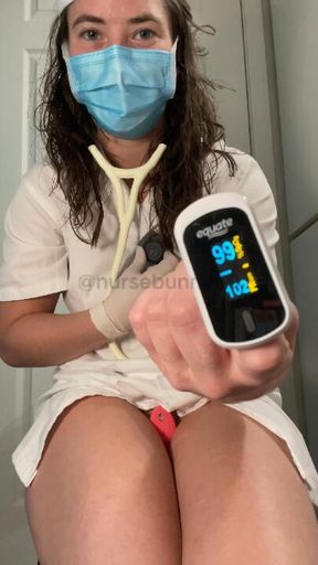 Pulse Oximeter and White Stethoscope Stimulation Testing with Vibrator in Vintage Nurse Outfit