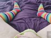 POV cunt boi moaning and fingering under panties and cums on thick toy