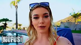 Anny Aurora opens her legs and invites pool fellow Charles Dera to do some kinky things to her - mofos