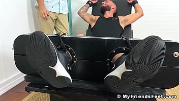 Restrained bearded amateur Tony tickle tormented by dom