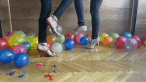 TWO GIRLS POPPING BALLOONS IN HIGH HEELS - MP4 Mobile Version