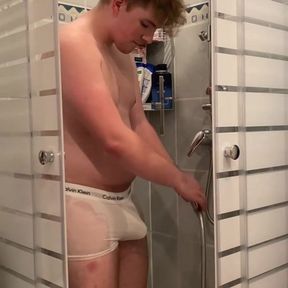 Cute German Twink Boy Showering In White Underpants And Cums