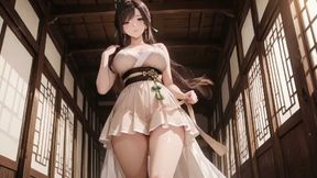 Ai-shearches Her Chest, Eyes Hazy, Sheer Silk Barely Covering Her Curves.