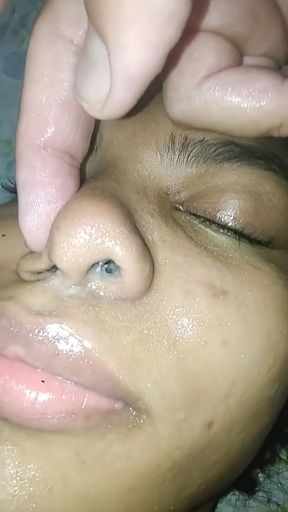 Deepthroat and Sucking My Balls Until He Cums Inside Her Nose