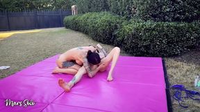 Oil Sex Wrestling with Strap on Punishment Round - Mars Solo & Parker Skyes Get Naked and Oiled up and Compete with Scissorholds