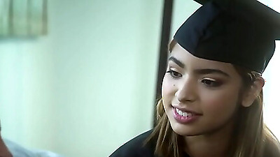 Stepdaughter Hazel Heart is being caressed by her stepdad after receiving gift from him.She gets turned on and lets him do his thing fucking her