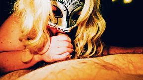 Smoking blowjob with slutty blonde in red lipstick