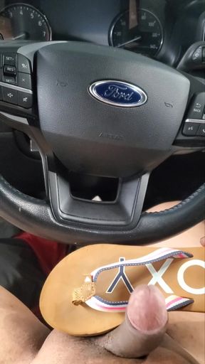 naked mechanic in customer car cum in flip-flops found in car