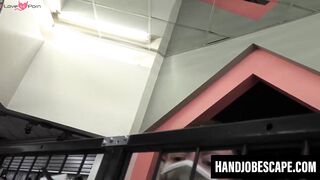 Jasmine Wilde hand bangs huge cocks at an adult bookstore