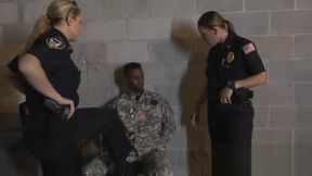 Bogus soldier makes his cock hard for milf cops to ride like pros