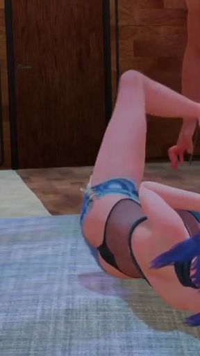 Hot Japanese girl with blue haired can handle big cock properly: 3d hentai