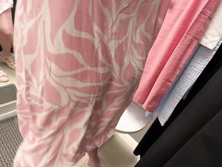 Fitting room. I spy on a breasty cutie changing garments and screw her, ending up in her vagina
