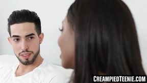 Ebony Teen Tori Montana rides my gigantic white dick for a messy cum splash