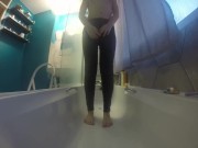 Desperate trans girl wets herself in the shower