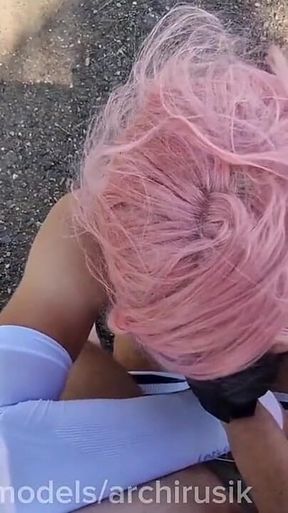 Passers-by Are Shocked, a Femboy on the Highway Sucks and Gets Fucked in the Ass Until He Cums. Exclusive Trance Video