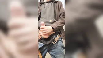 Solo daddy jerks big cock and shoots massive cum load