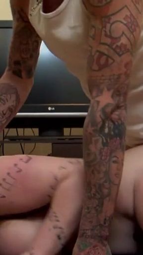 Busty tattooed pornstar Harmony Reigns fucked from Luke Hotrod's big cock