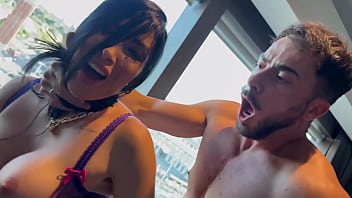 Fucked in front of the hotel window, she moans like a slut while everyone watches