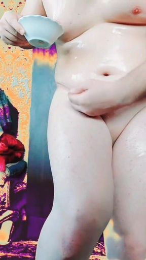 Oiling My Body Sexy Blonde Shiny Skin Ladyboy Model Sissy Femboy Crossdresser and Cosplayer