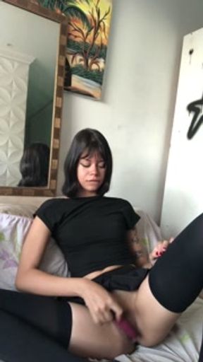 Beautiful 18 year old girl plays with her little feet and ass