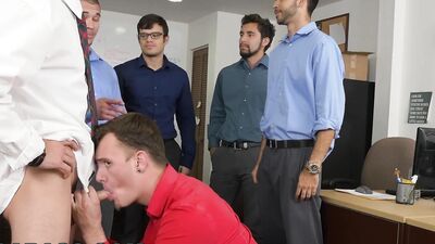 Horny boss dominates his employees to fuck their throats and asses