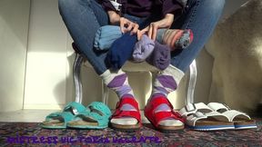 Socks and Birkenstock Slippers Show: Cum on socks feet