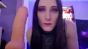 Hot trap Ivy rides a fat dildo then sucks her own cum off it