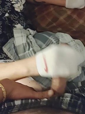 Hot White Nike Ankle Sock Handjob Sockjob & Dark Purple Sock Footjob